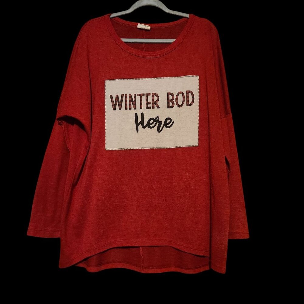 Oversized Knit Pullover 3/4 Sleeve Relaxed Fit Novelty Winter Bod Here Top XL